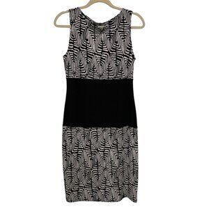 Joseph Ribkoff Stretch Sheath Dress Womens 8 Black White Geo Sleeveless Career